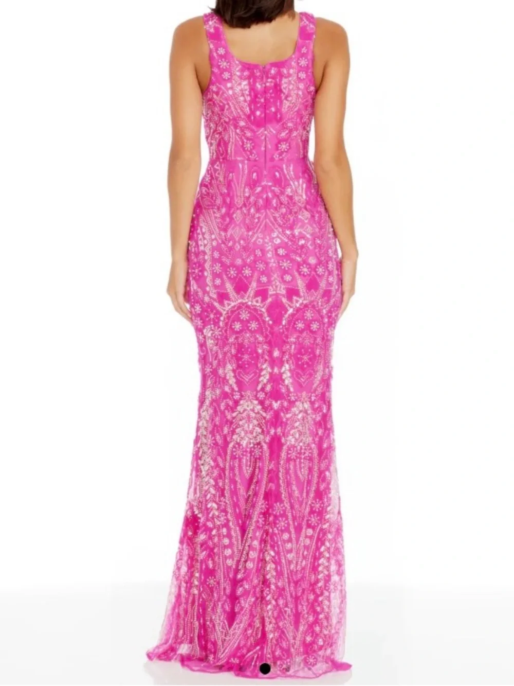Dress The Population Tyra Bright Fuchsia Square Neck Sequined Dress Size XS Gown - Picture 3 of 9